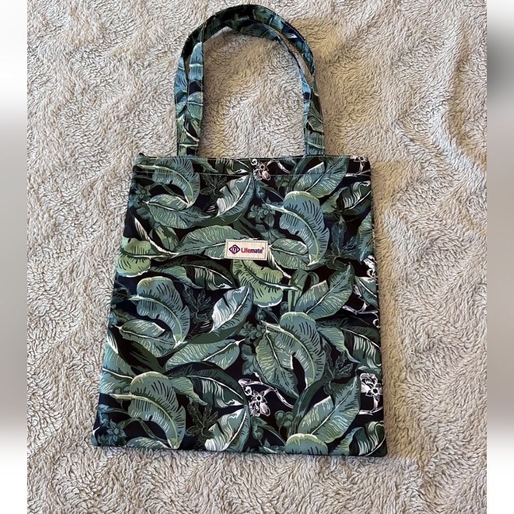 Lifemate Tote Bag Leaves Print Multicolor Floral Water Resistant Zip Pocket